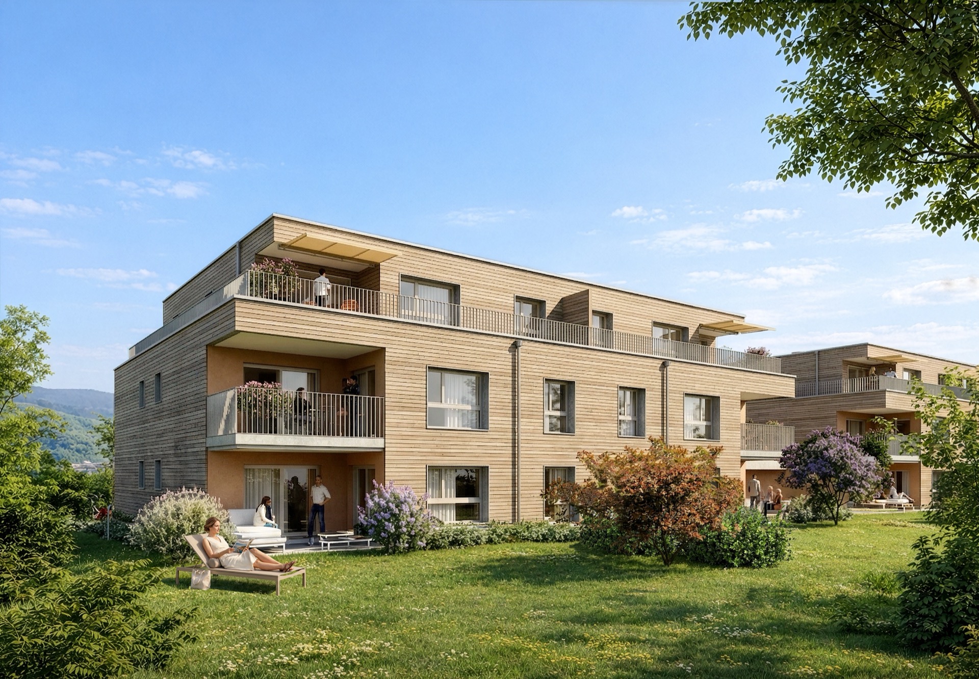 Aussenansicht des Projekts Arboréa in Gampelen — Garten